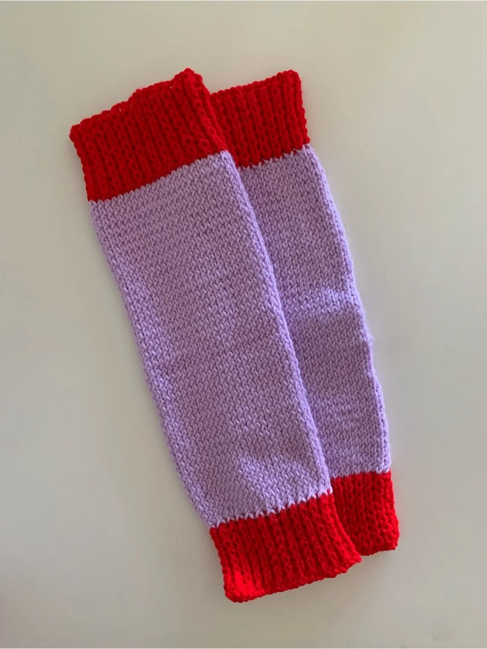Lavender and Red Knit Leg Warmers - Unbranded